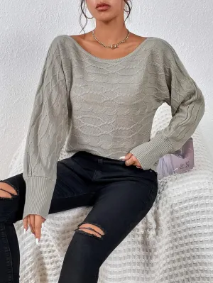 Women's Sweater Dolman Sleeve Boat Neck Cable Knit Sweater Sweater for Women (Color : Gray, Size : Medium)