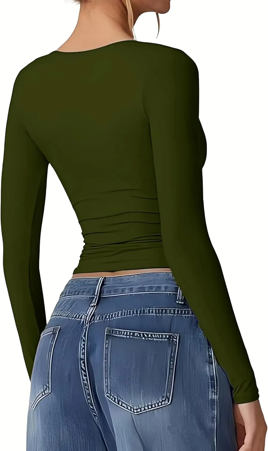 Womens T Shirts Sexy V Neck Long Sleeve Going Out 2025 Casual Workout Outfits Crop Tops Slim Fit Y2K Clothing