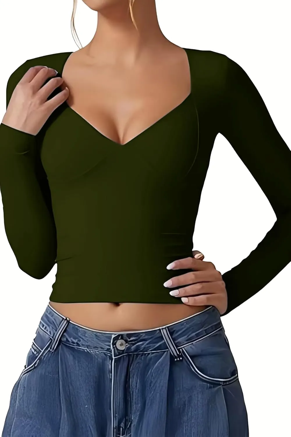 Womens T Shirts Sexy V Neck Long Sleeve Going Out 2025 Casual Workout Outfits Crop Tops Slim Fit Y2K Clothing