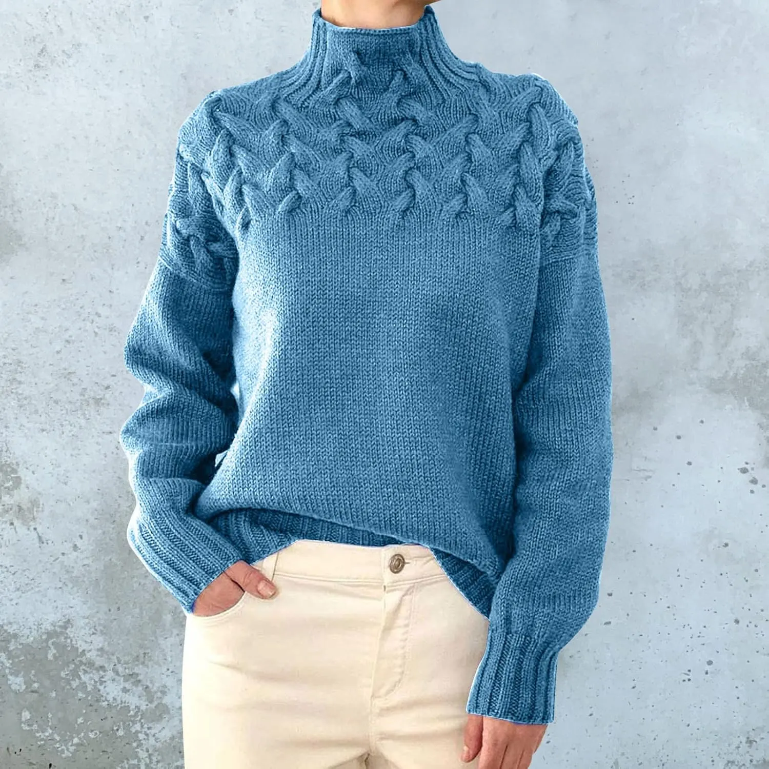 Womens Turtleneck Sweater Trendy Cowl Neck Long Sleeve Warm Cable Knitted Sweaters Shirt Soft Cozy Pullover Tops