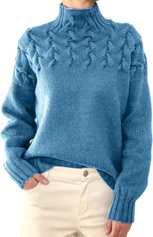 Womens Turtleneck Sweater Trendy Cowl Neck Long Sleeve Warm Cable Knitted Sweaters Shirt Soft Cozy Pullover Tops