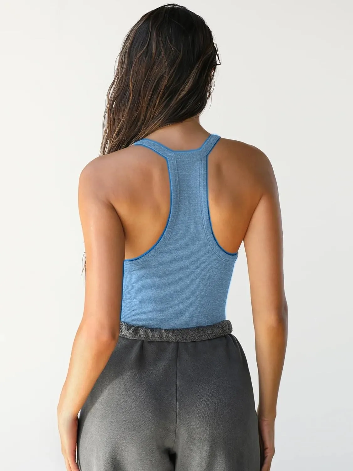 Women's V Neck Workout Tops Sleeveless Racerback Tank Tops Yoga Gym Ribbed Shirts Cami Tees