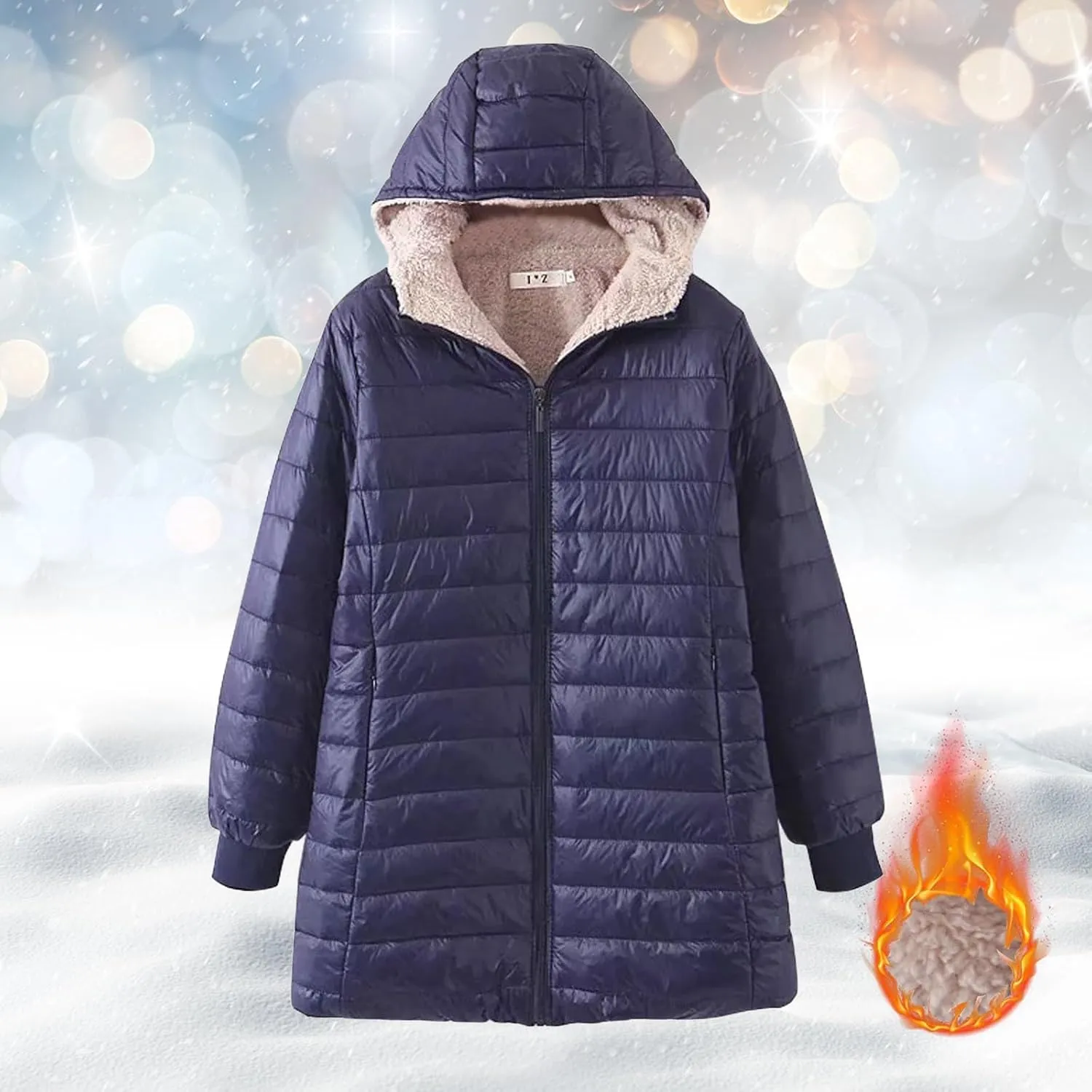 Women's Winter Down Jacket Solid Thicken Hooded Puffer Long Sleeve Jackets Warm Quilted Coats Trendy Outfits