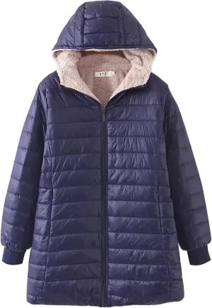 Women's Winter Down Jacket Solid Thicken Hooded Puffer Long Sleeve Jackets Warm Quilted Coats Trendy Outfits