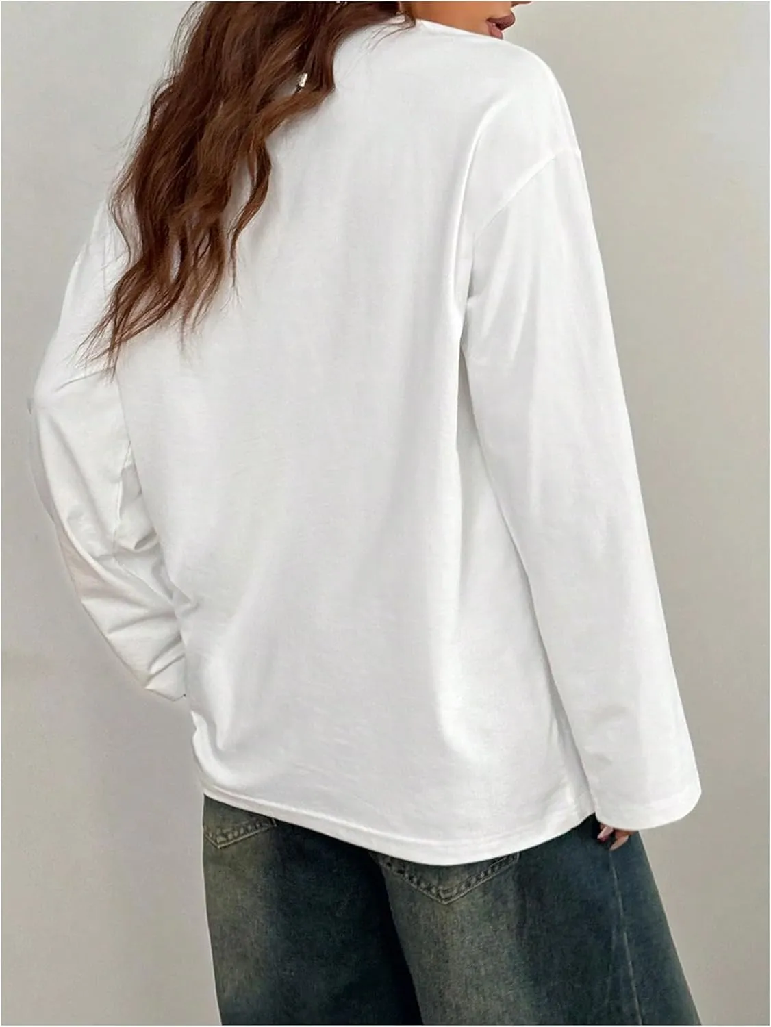 Women's Y2k Letter Graphic T Shirt Long Sleeve Crew Neck Oversized Streetwear Tops