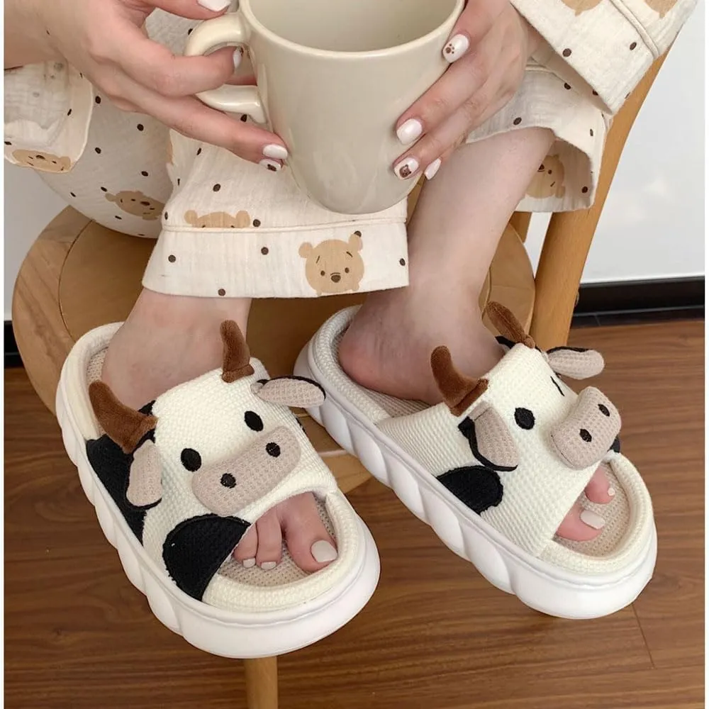 Xehuro Fuzzy Slippers Women Kawaii Slippers for Women Kawaii House Slippers Cute Slippers for Women Indoor Mute Linen Slippers for Winter Autumn