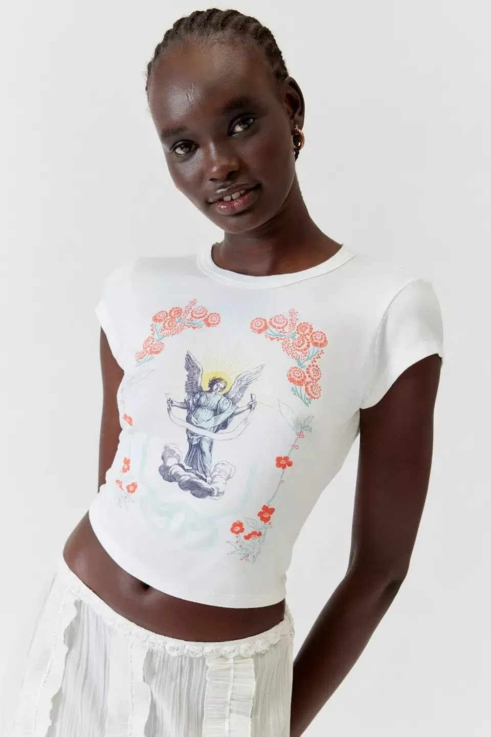 Y2k Baby Tee Women Short Sleeve Graphic Crop Top Cute Fruit Floral Teen Girl Vintage Aesthetic Slim Cropped T Shirt