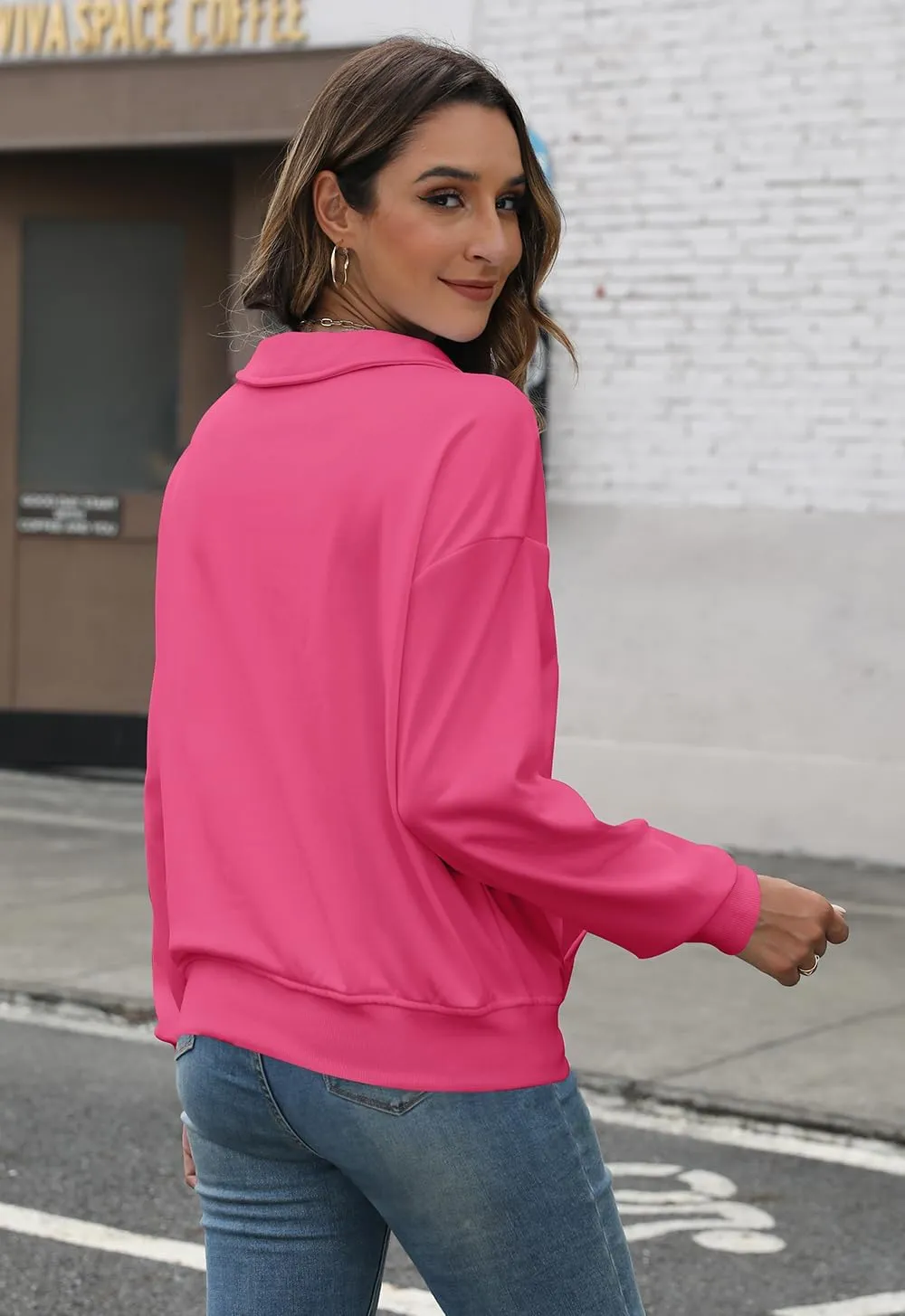 YeGine Womens Sweatshirt Oversized Quarter Zip Pullover Half Zip Long Sleeve Top
