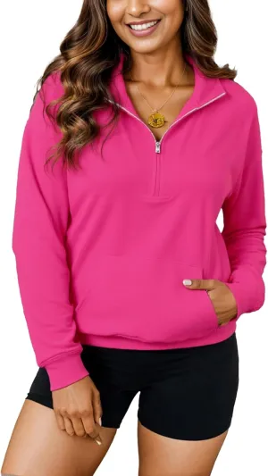 YeGine Womens Sweatshirt Oversized Quarter Zip Pullover Half Zip Long Sleeve Top