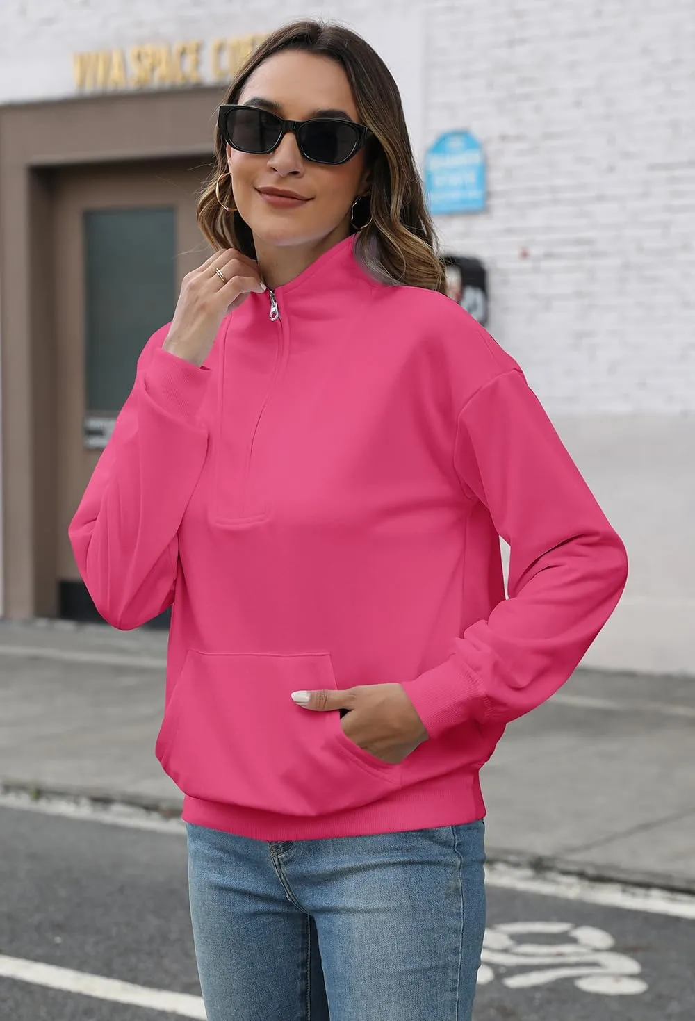 YeGine Womens Sweatshirt Oversized Quarter Zip Pullover Half Zip Long Sleeve Top