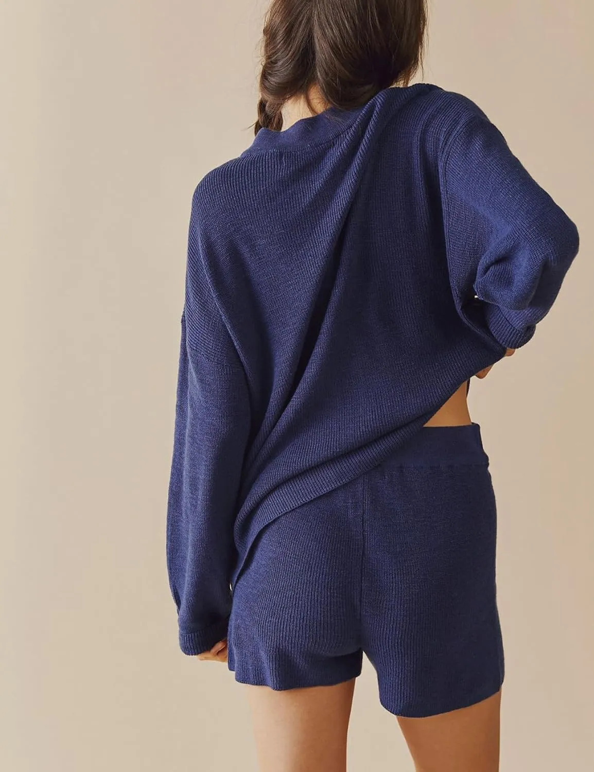 Yimoon Womens Sweater Set Oversized 2 Piece Lounge Set Knit Matching Pajamas Set Fall Long Sleeve Shorts Sets 2 Piece Outfits