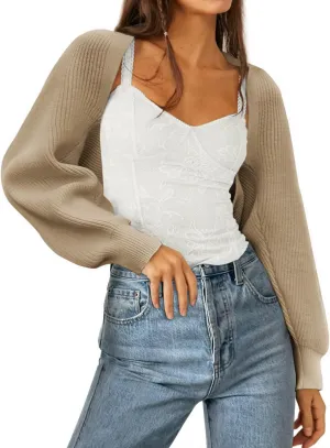 Zwurew Women's Bolero Shrug Sweater 2024 Knitted Long Sleeve Open Front Cropped Cardigan Shrugs Sweaters Y2K Tops